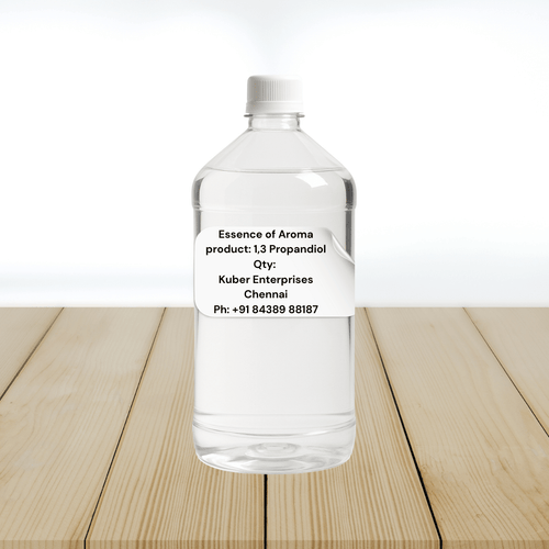 1,3-propanediol bottle with kuber label on a wooden surface