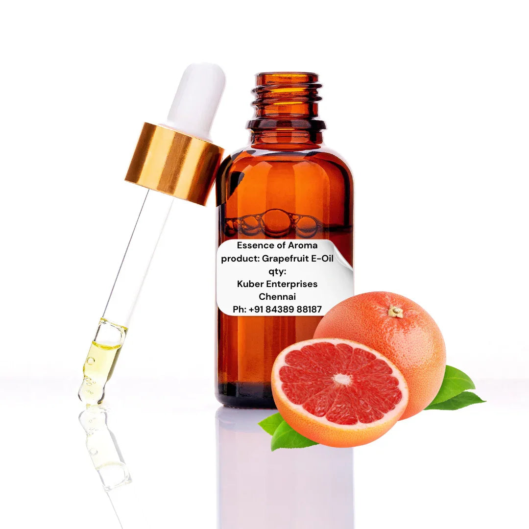 Grapefruit e-liquid bottle with dropper and half a grapefruit on a white background