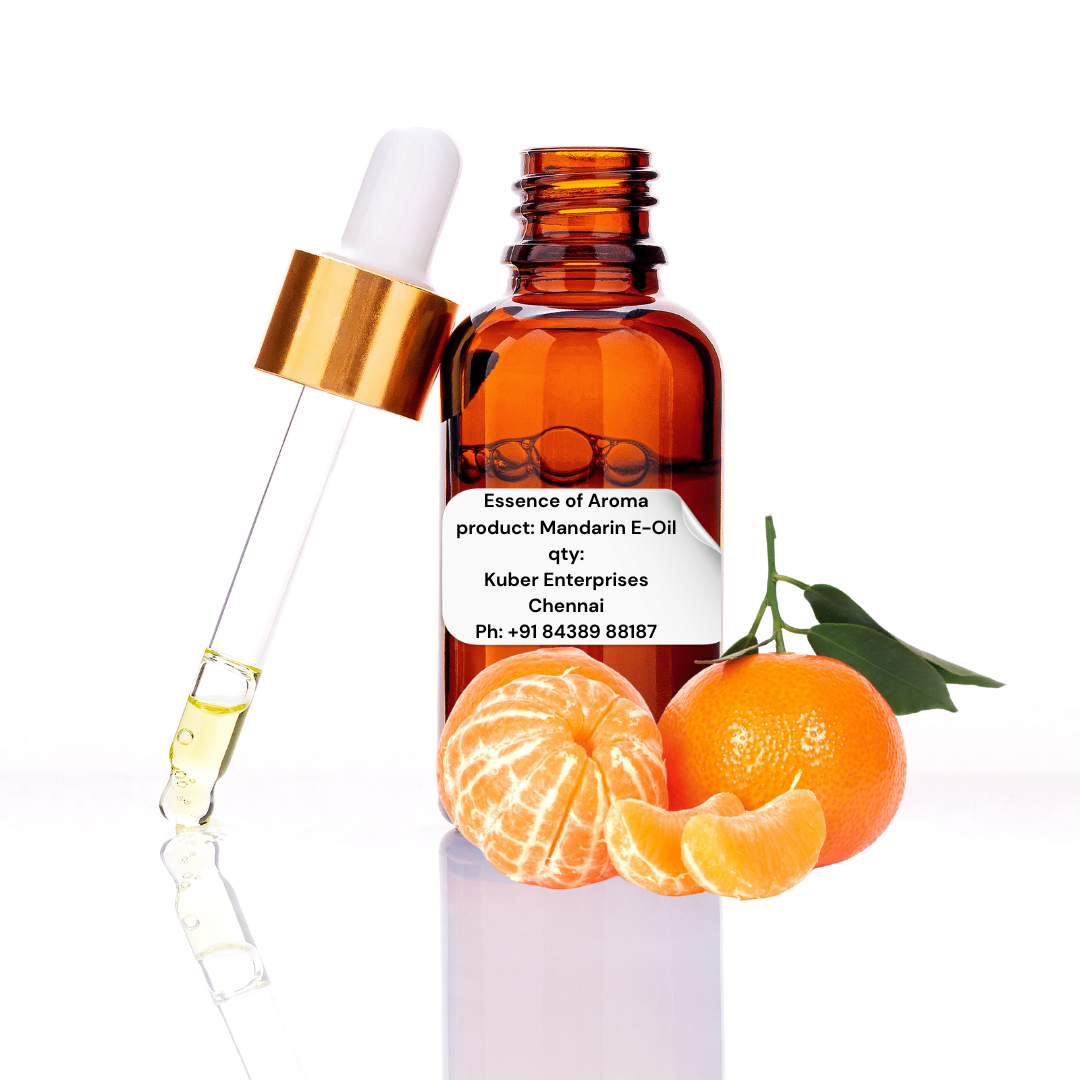 mandarin essential oil bottle with dropper and mandarin oranges on a white background