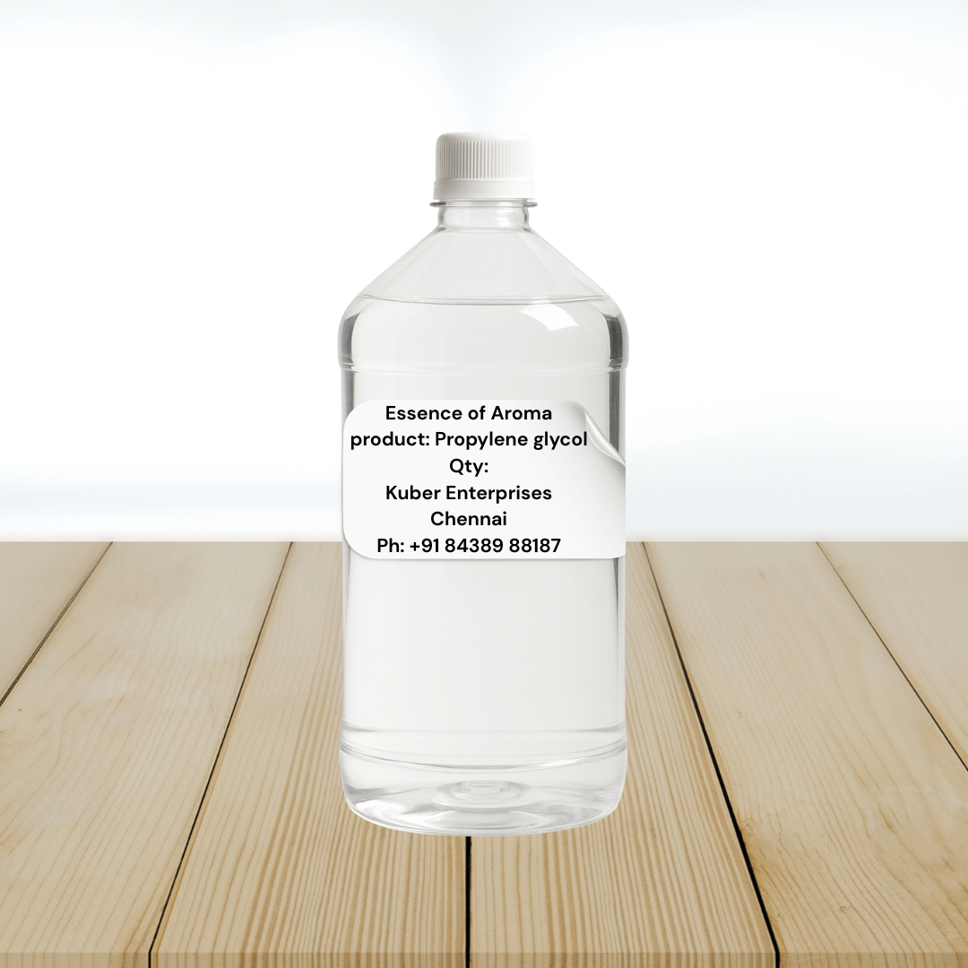 propylene glycol bottle with kuber label on a wooden surface