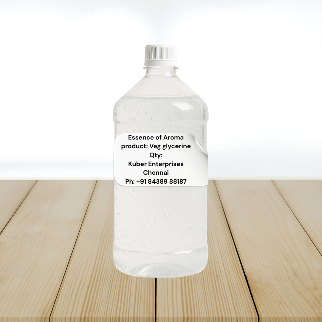 veg glycerine bottle with a label on a wooden surface