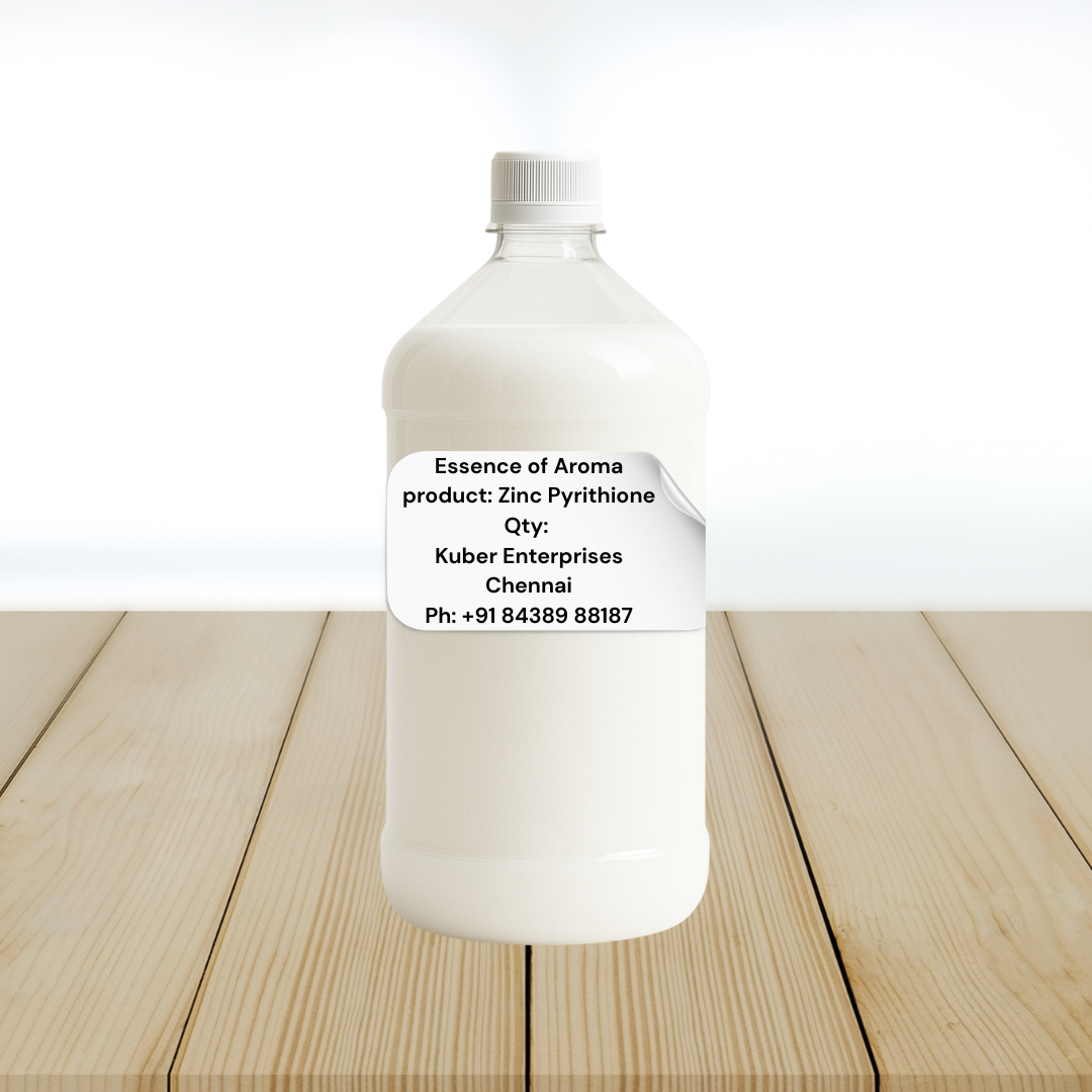 Zinc pyrithione bottle with kuber label on a wooden surface