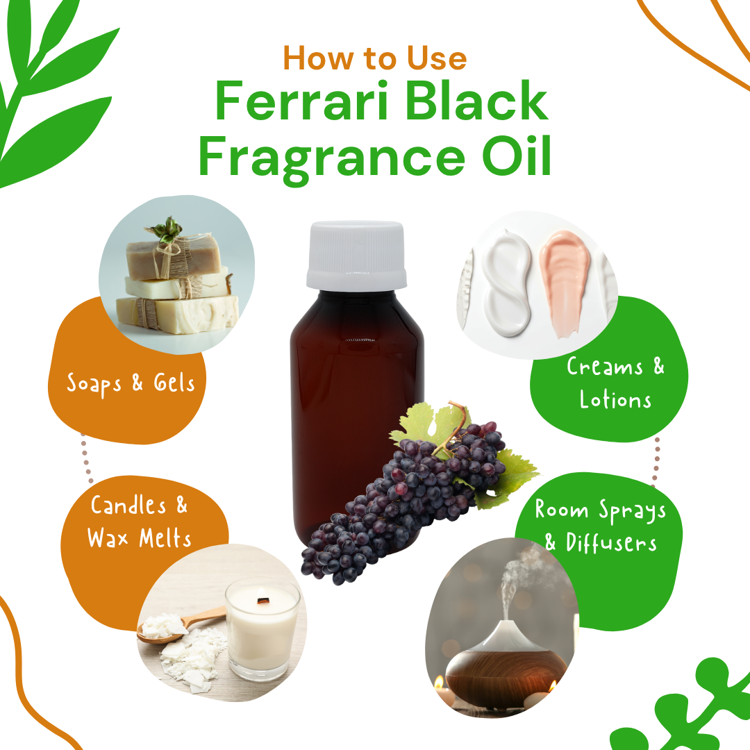 Ferrari Black Fragrance Oil with uses for soaps, candles, creams, and room sprays