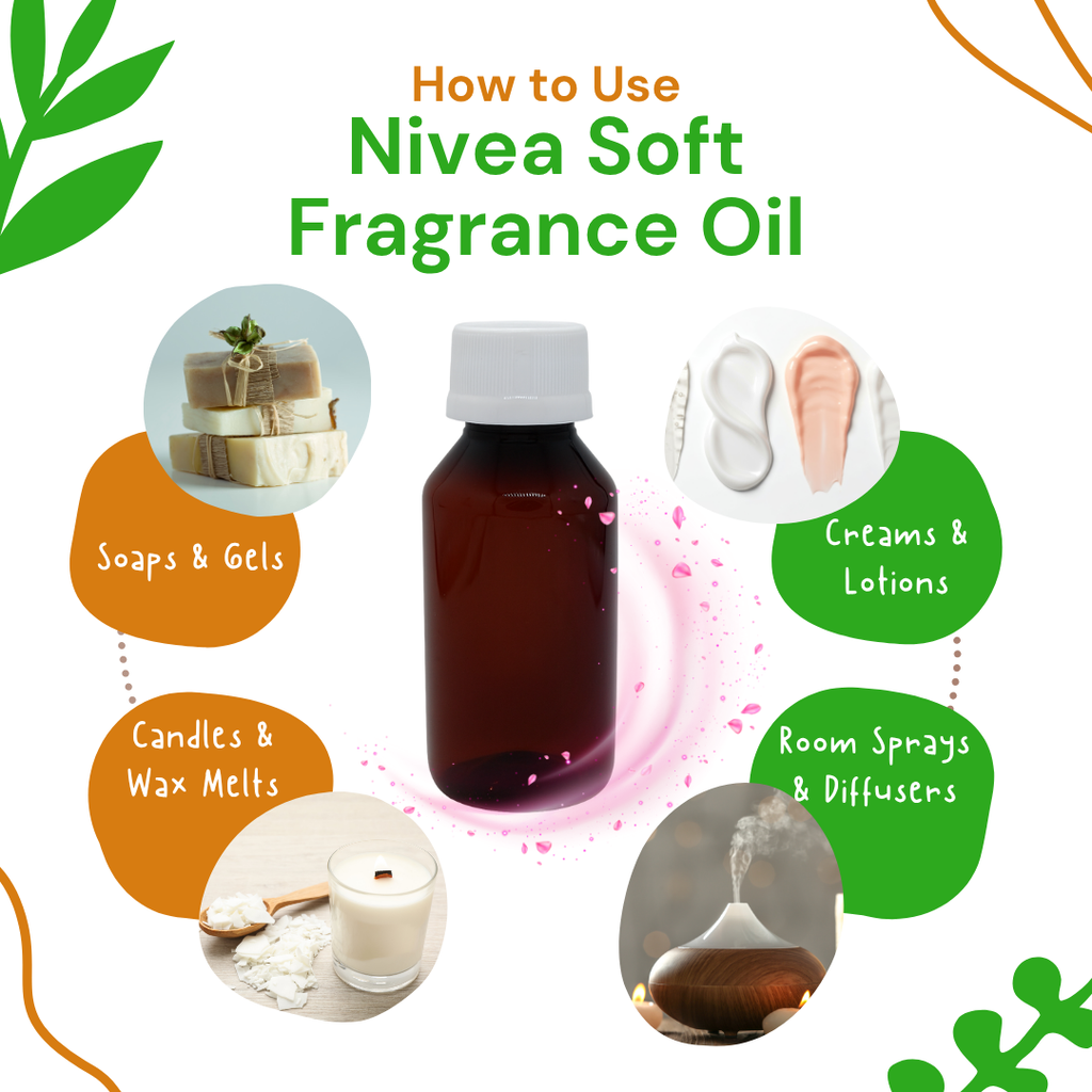Nivea Soft Fragrance Oil with uses for soaps, candles, creams, and room sprays