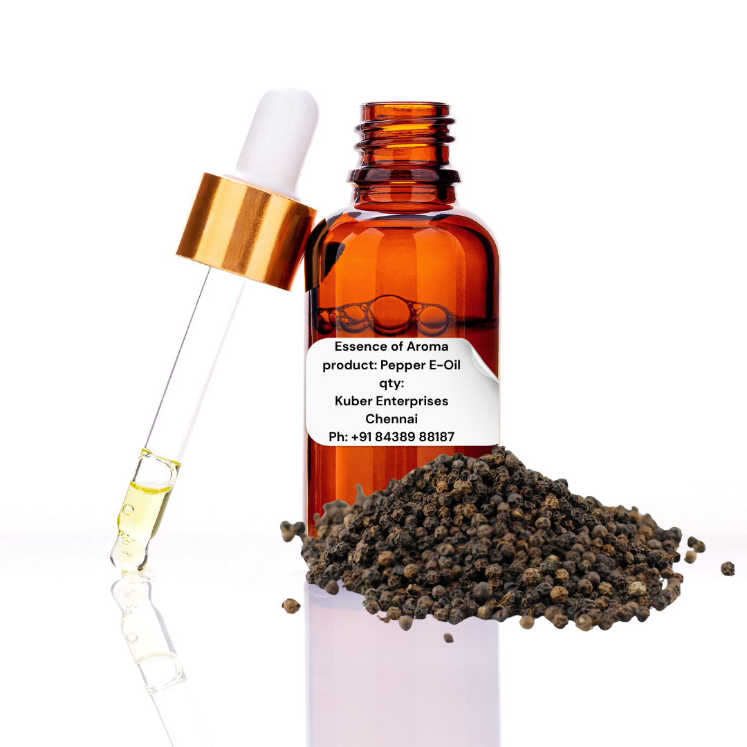 pepper essential oil bottle with dropper on a white background